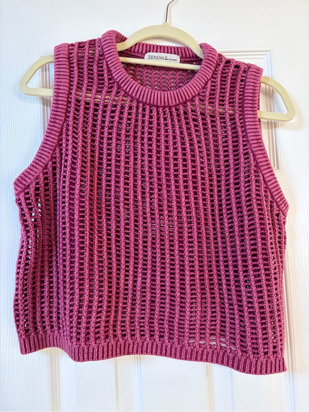 ZENANA Open-Knit Sleeveless Sweater Vest - Cabernet